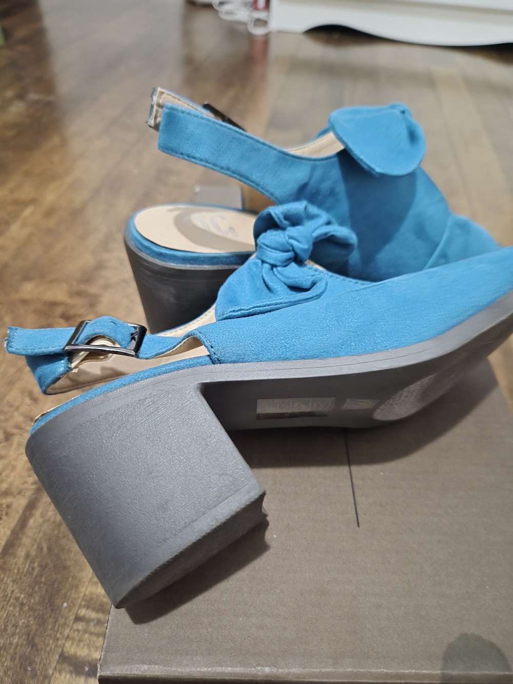 Blue Suede Bow Slingback Sandals - Women - Picture 3 of 6